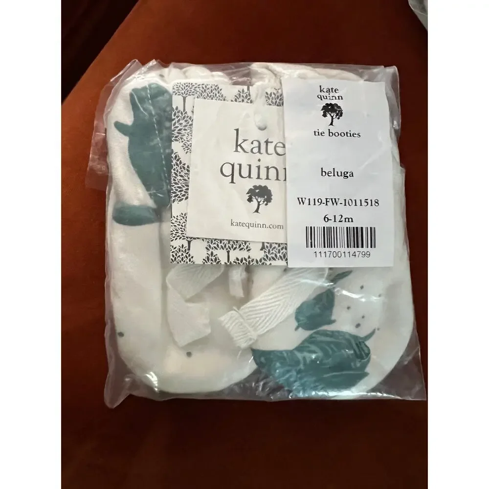 NWT Kate Quinn Tie Booties Slippers Beluga Whale 6-12m